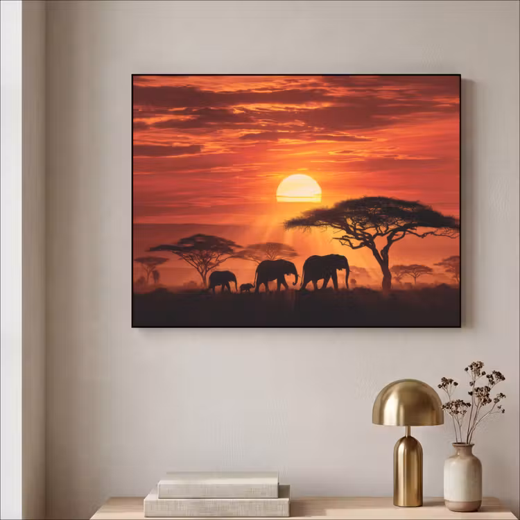 Art Frame - Savanne - Olifanten - Zonsondergang — 3