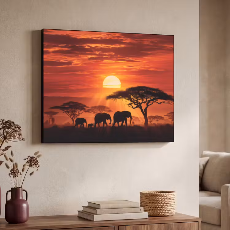 Art Frame - Savanne - Olifanten - Zonsondergang — 4