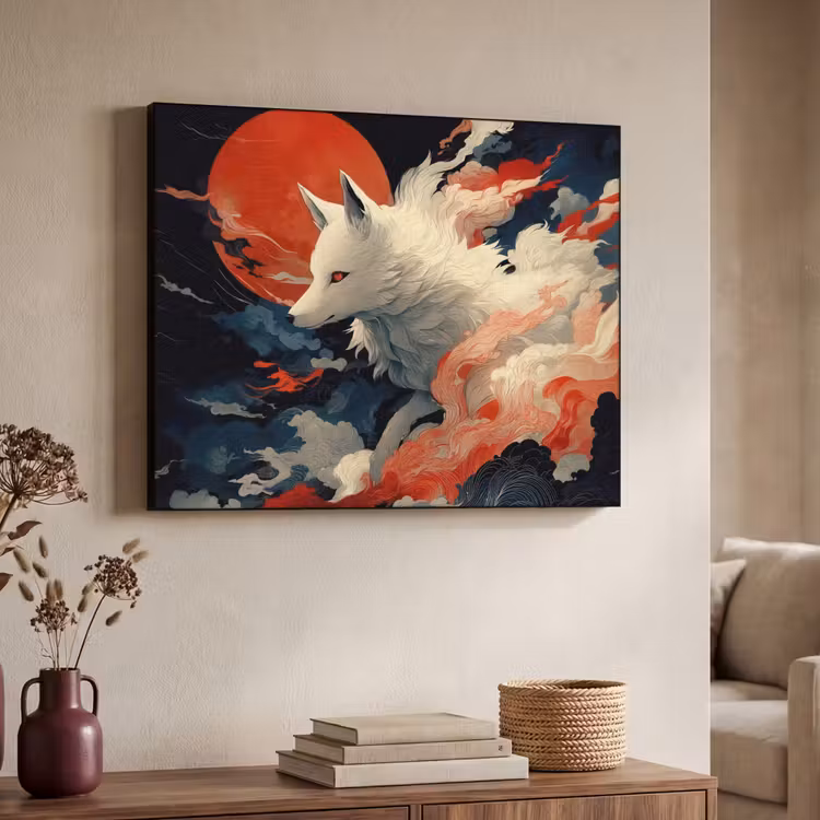 Art Frame - Witte vos - wolken - maan — 4