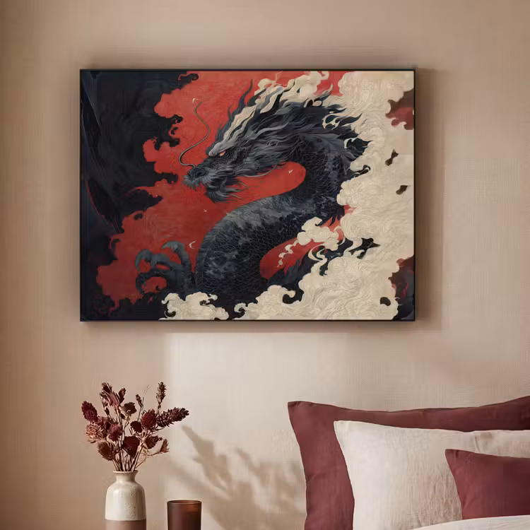 Art Frame - Zwarte draak - Rookwolken - Rood — 2