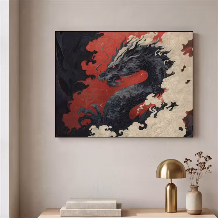 Art Frame - Zwarte draak - Rookwolken - Rood — 3