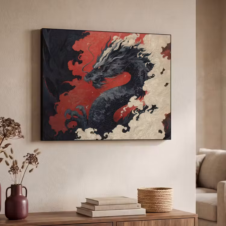 Art Frame - Zwarte draak - Rookwolken - Rood — 4