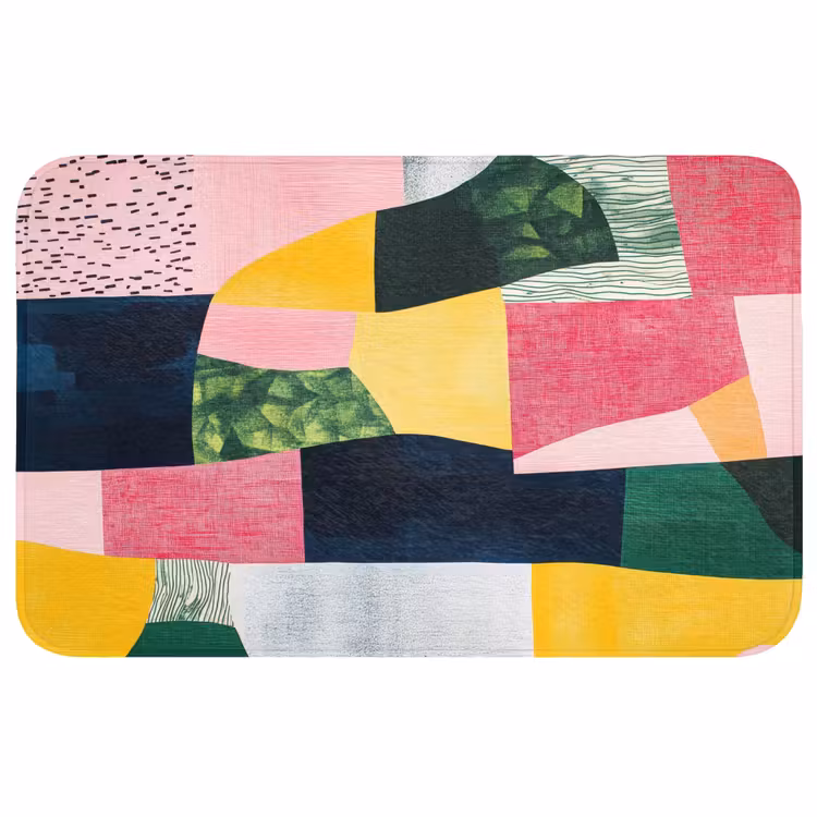 Badmat - Abstract - Roze - Lappen - Vormen - Geel — 1