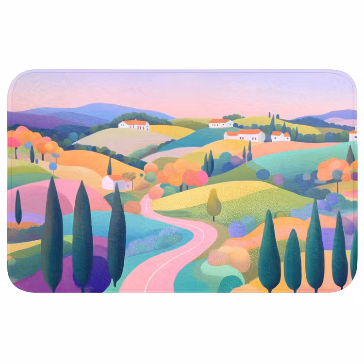 Badmat - Landschap - Paars - Pastel - Huizen — 1