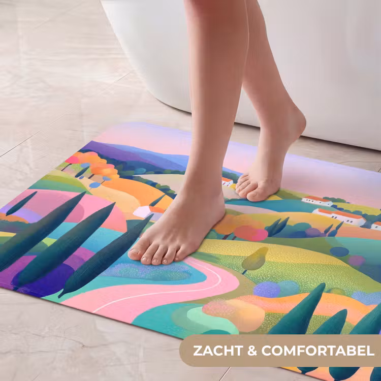 Badmat - Landschap - Paars - Pastel - Huizen — 5