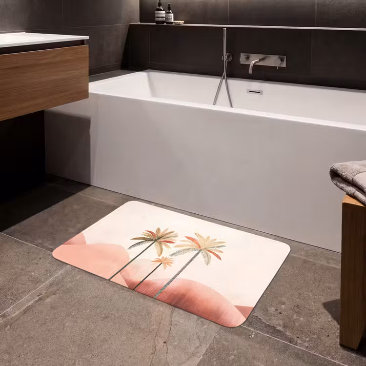 Badmat - Palmbomen - Heuvels - Minimalistisch - Zachtroze — 4