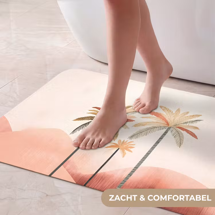 Badmat - Palmbomen - Heuvels - Minimalistisch - Zachtroze — 5