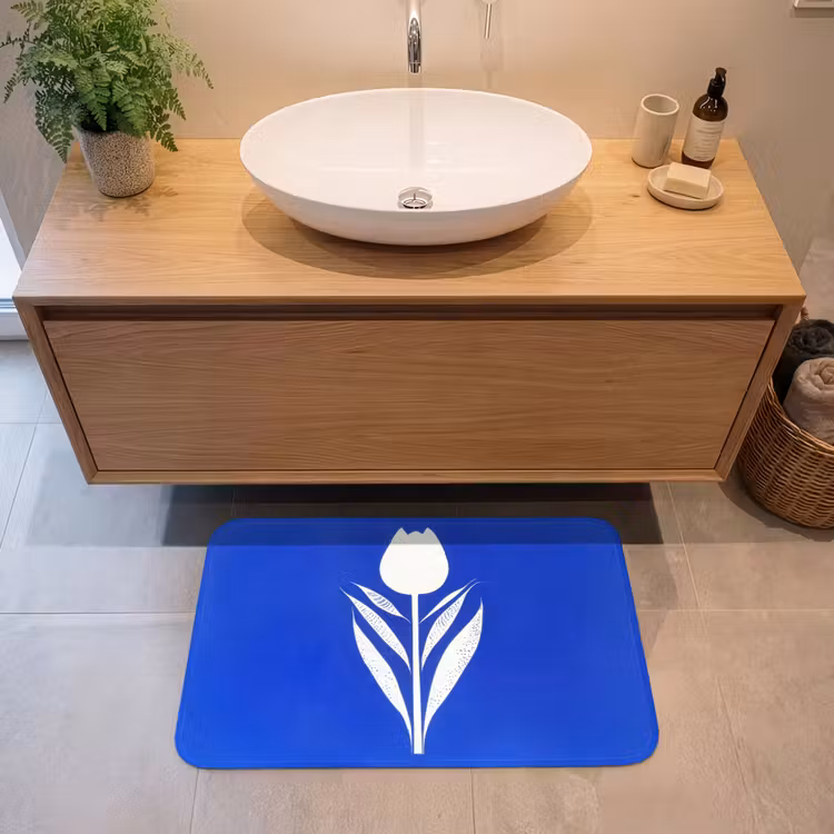 Badmat - Tulp - Minimalistisch - Bladeren - Wit — 2