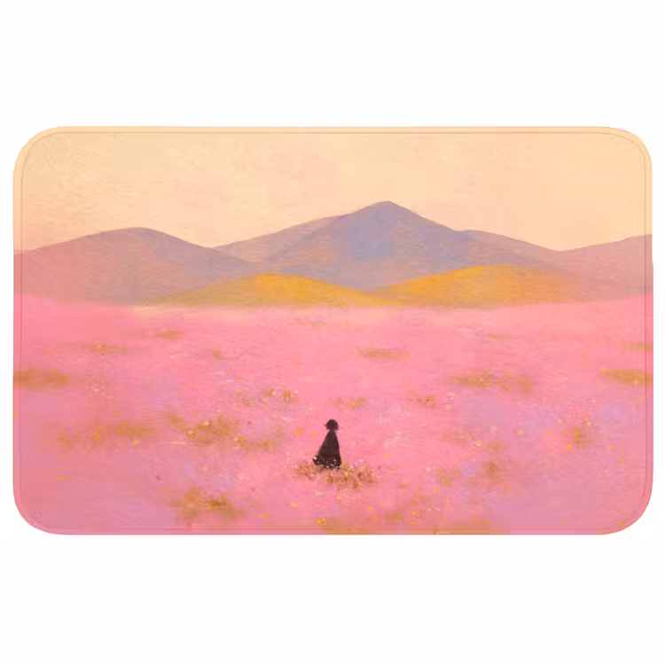 Badmat - Bloemenweide - Heuvels - Silhouet - Roze — 1