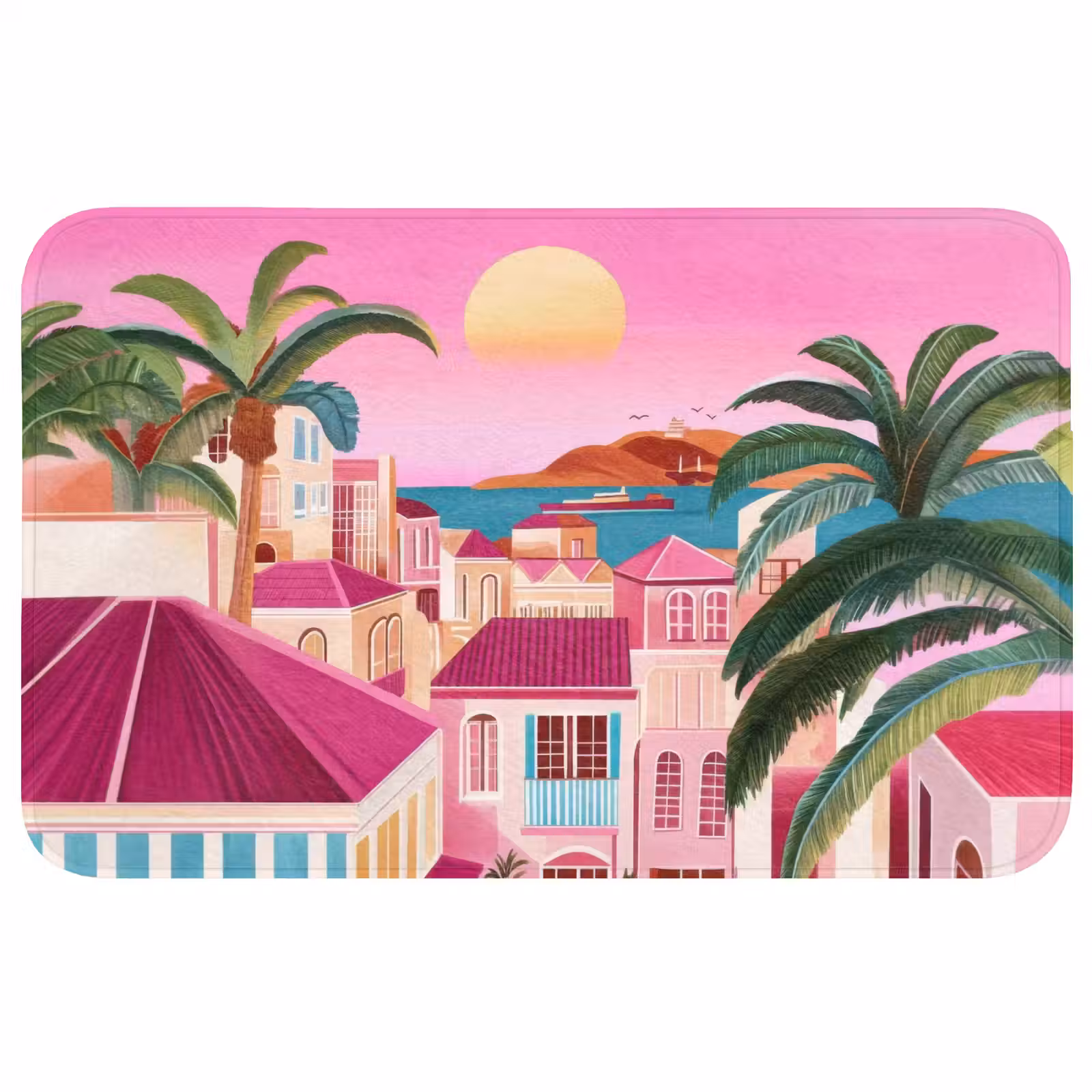 Badmat - Stad - Roze - Palmbomen — 1