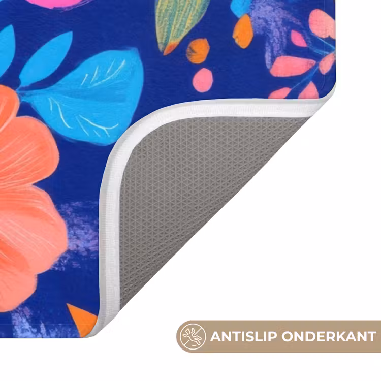 Badmat - Bloemen - Blauw - Roze — 3