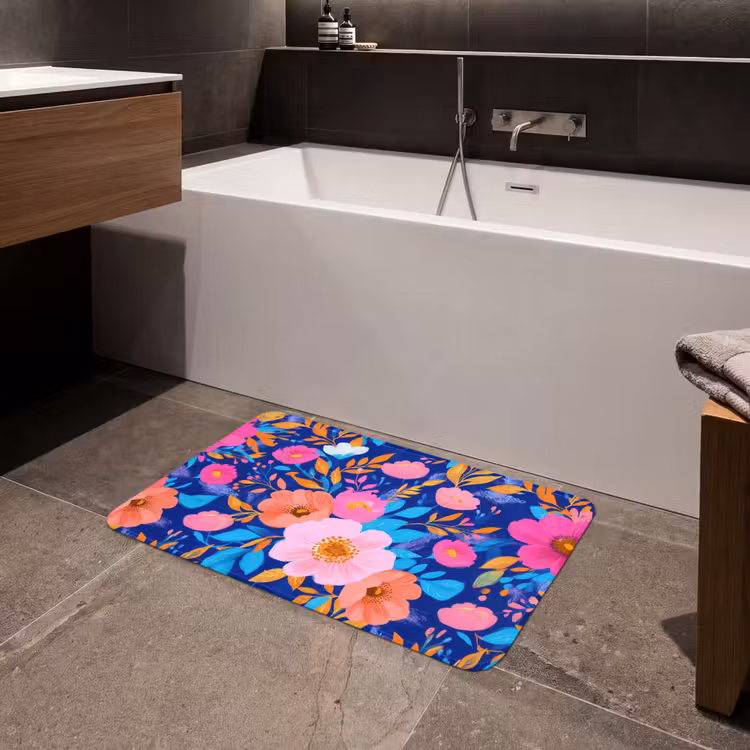 Badmat - Bloemen - Blauw - Roze — 4