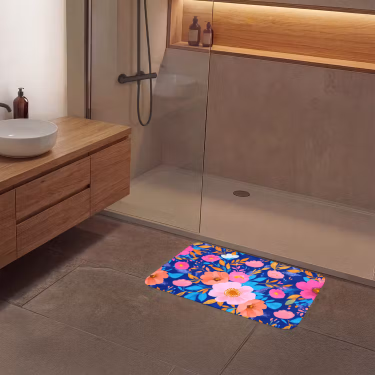 Badmat - Bloemen - Blauw - Roze — 6