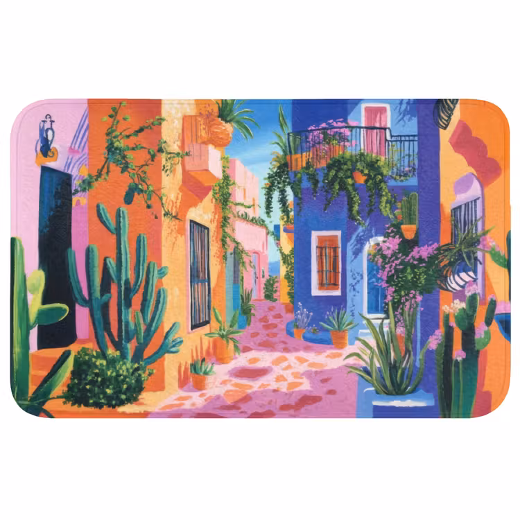 Badmat - Geel - Blauw - Oranje - Huis — 1