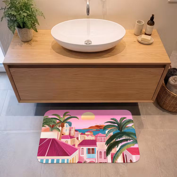 Badmat - Stad - Roze - Palmbomen — 2
