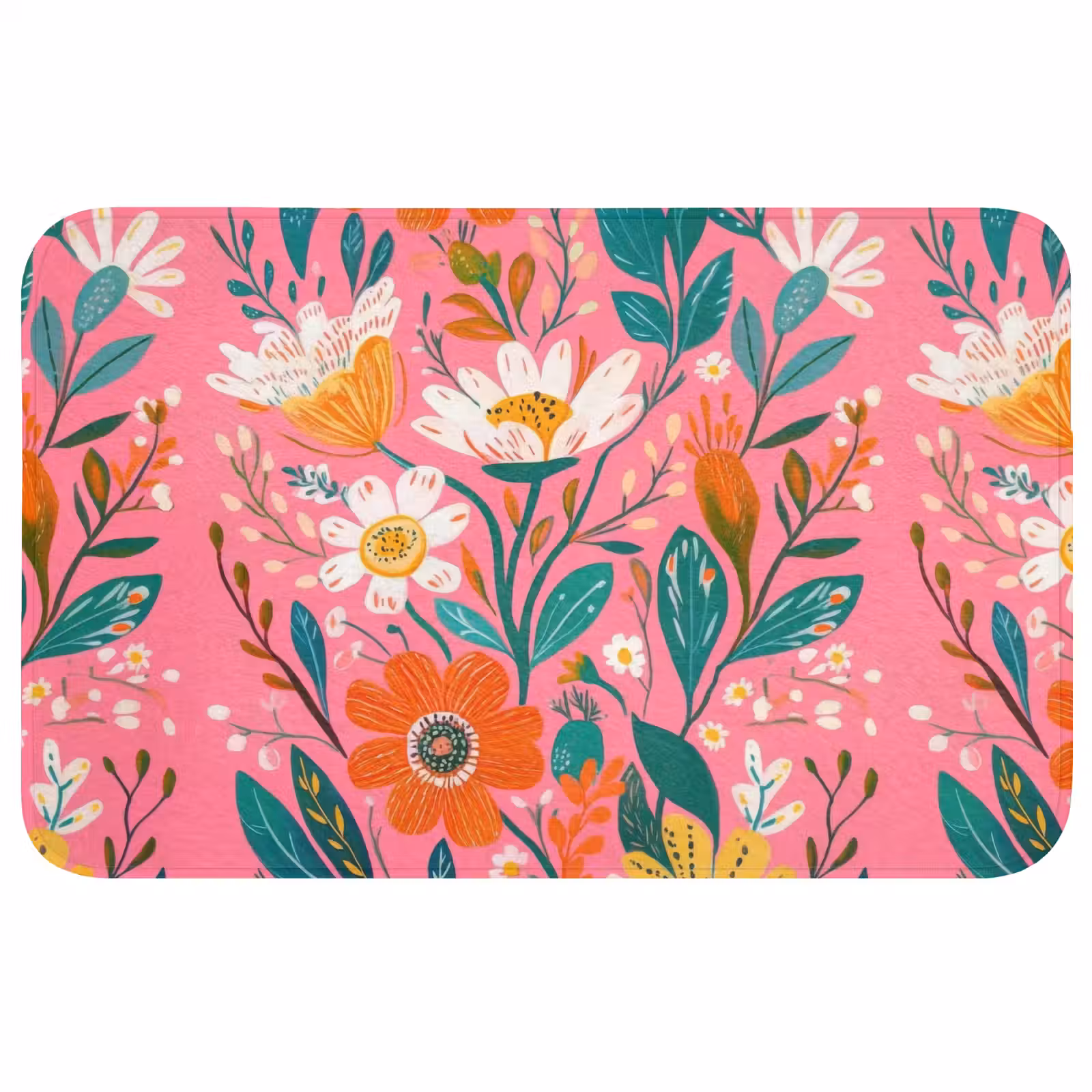 Badmat - Roze - Bloemen - Wit - Oranje — 1