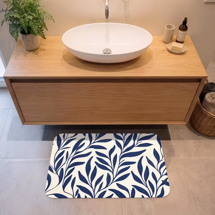 Badmat - Bladeren - Klimop - Donkerblauw — 2