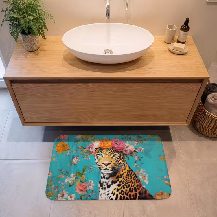 Badmat - Luipaard - Bloemen - Kroon — 2