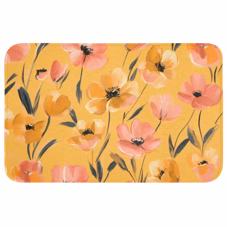 Badmat - Bloemen - Geschilderd - Geel — 1