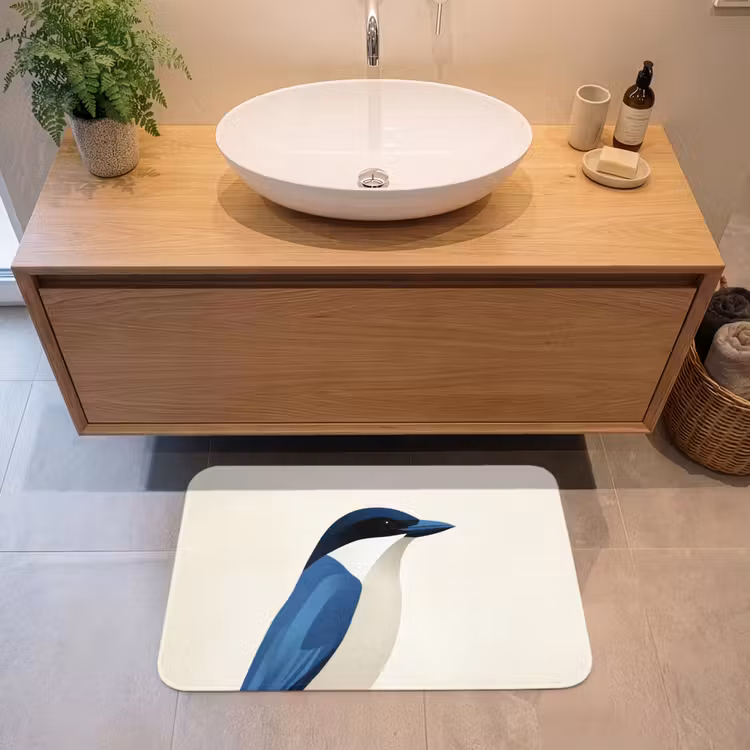 Badmat - Illustratie - Blauw - Vogel — 2