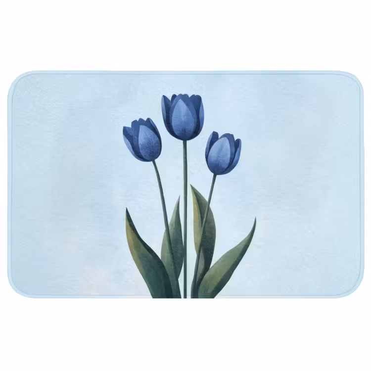 Badmat - Tulpen - Blauw - Bladeren — 1