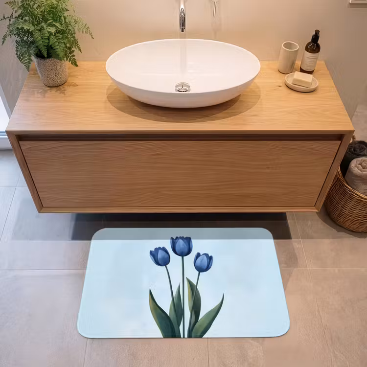Badmat - Tulpen - Blauw - Bladeren — 2