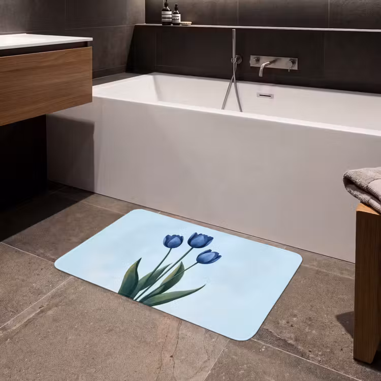 Badmat - Tulpen - Blauw - Bladeren — 4