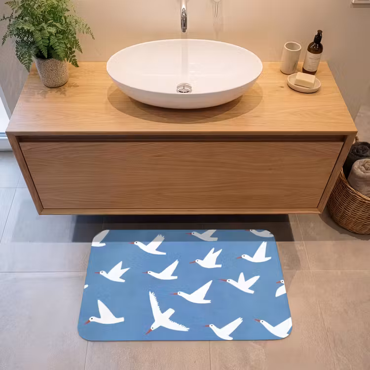 Badmat - Vogels - Wit - Patroon — 2