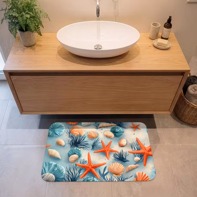 Badmat - Zeesterren - Schelpen - Illustratie - Zand — 2