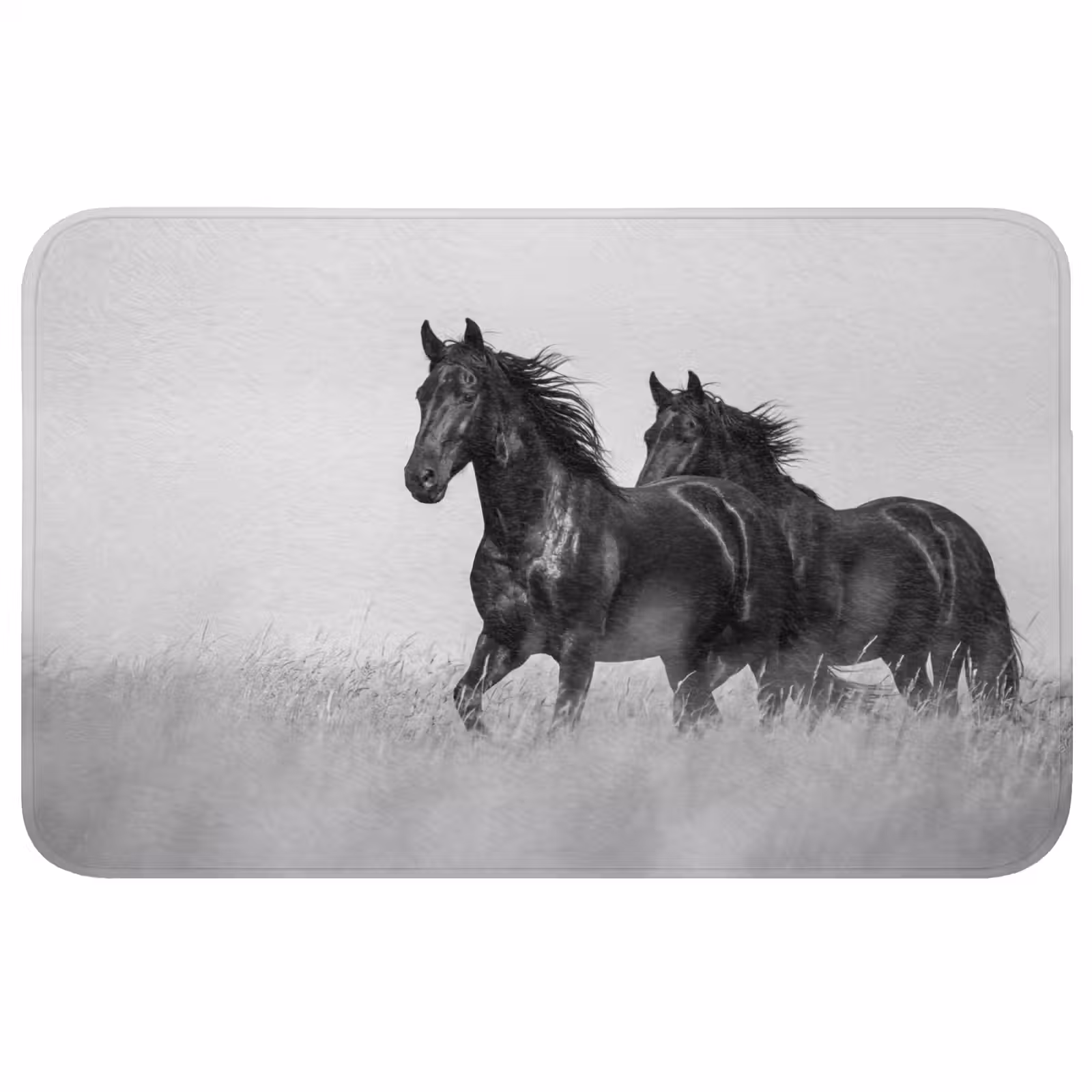 Badmat - Paarden - Gras - Zwart - Wit — 1