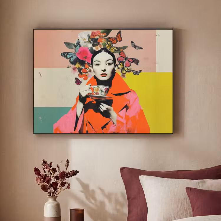 Art Frame - Retro - Vrouw - Kopje - Vlinders — 2