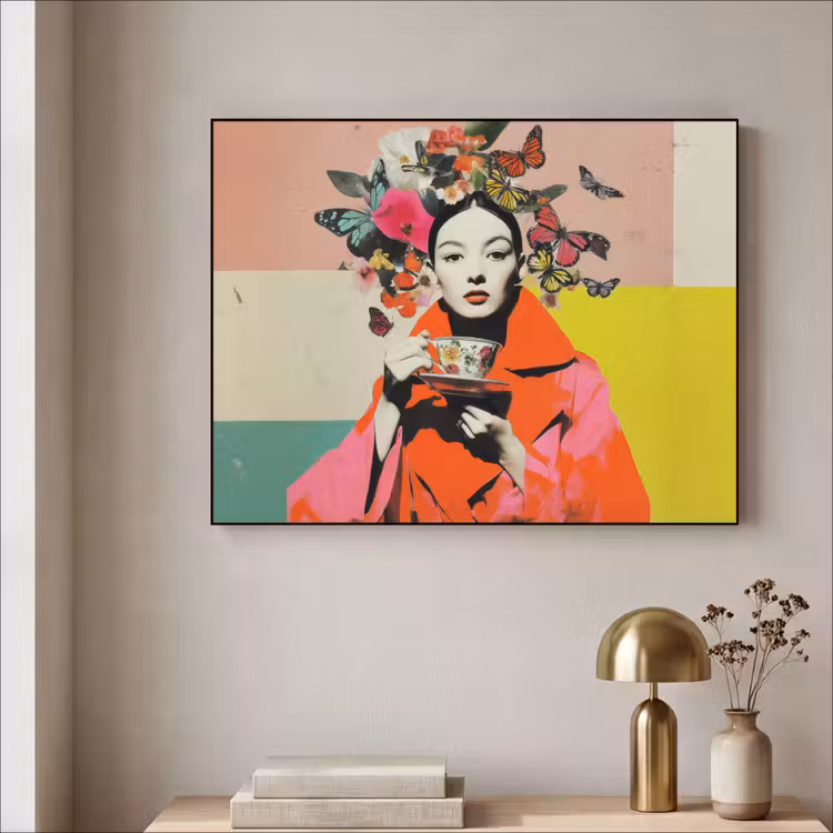 Art Frame - Retro - Vrouw - Kopje - Vlinders — 3
