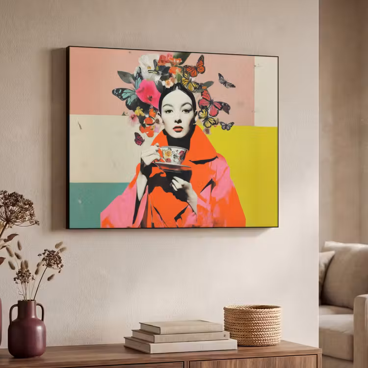 Art Frame - Retro - Vrouw - Kopje - Vlinders — 4