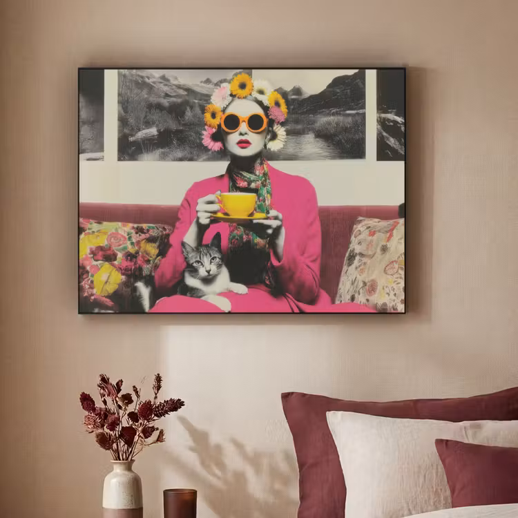 Art Frame - Vrouw - Kat - Bloemen - Kopje - Retro — 2