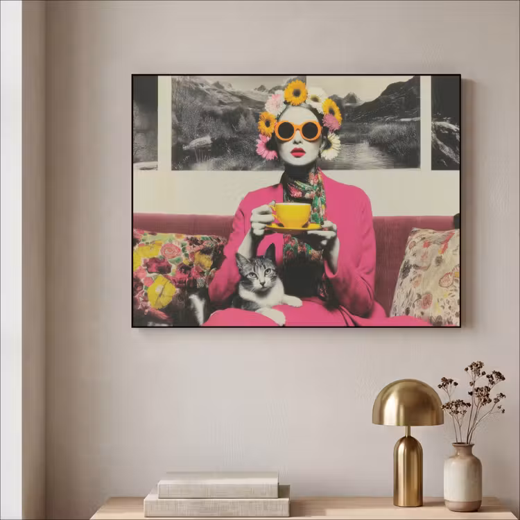 Art Frame - Vrouw - Kat - Bloemen - Kopje - Retro — 3