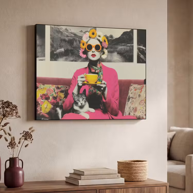 Art Frame - Vrouw - Kat - Bloemen - Kopje - Retro — 4