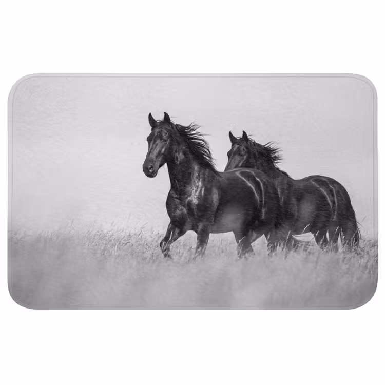 Badmat - Paarden - Gras - Zwart - Wit — 1