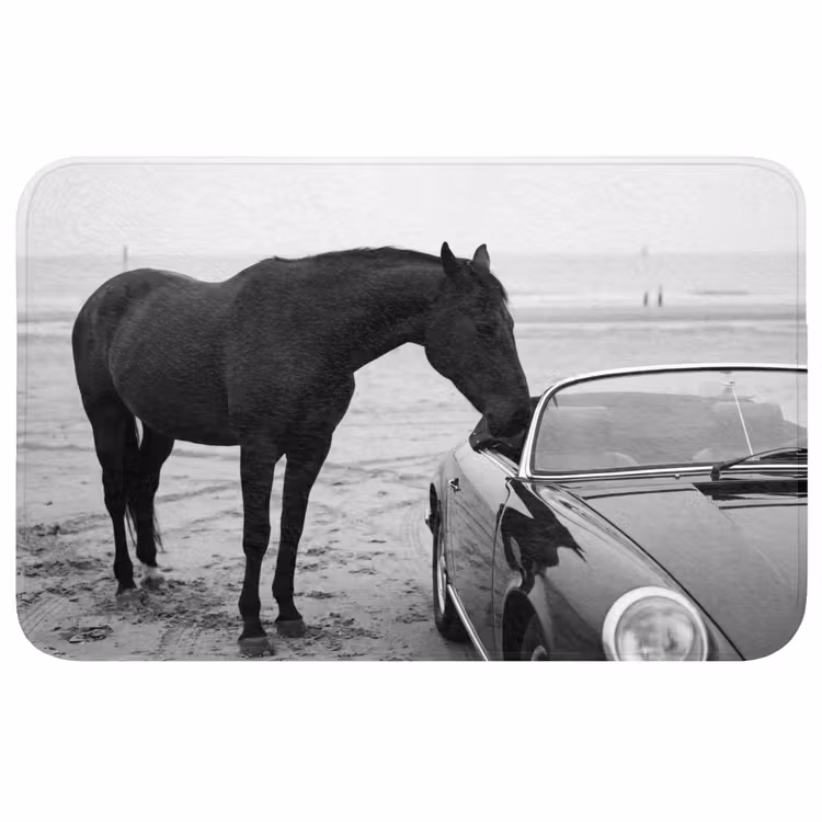 Badmat - Paard - Auto - Zwart - Wit — 1