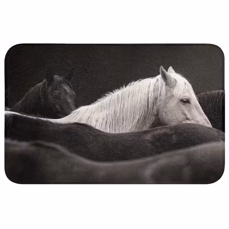 Badmat - Paarden - Zwart - Wit - Kudde — 1