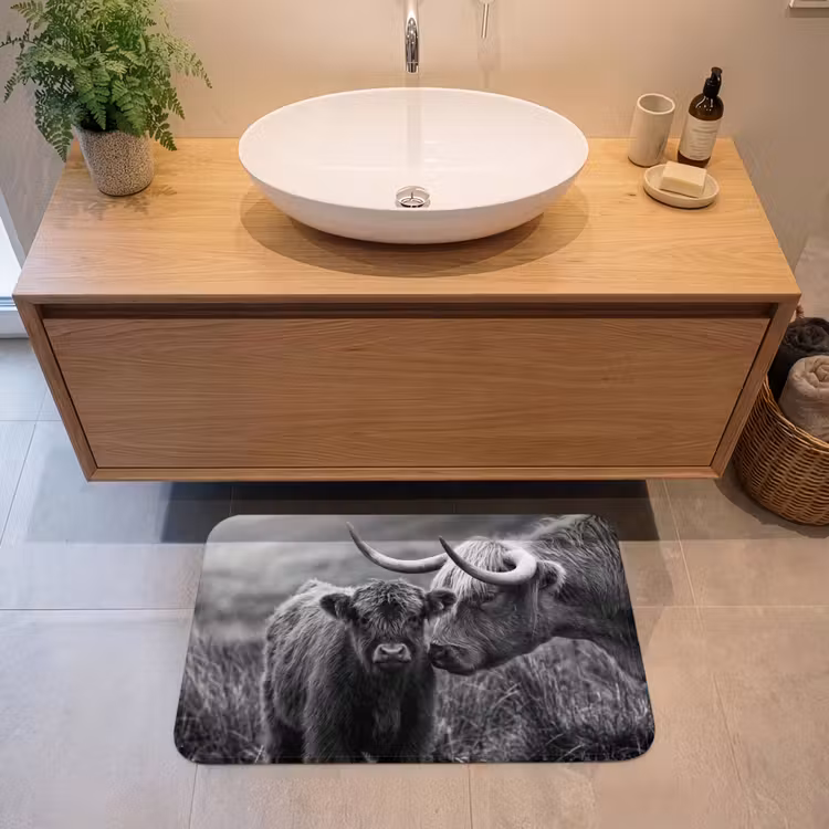 Badmat - Schotse hooglander - Kalf - Zwart - Wit — 2