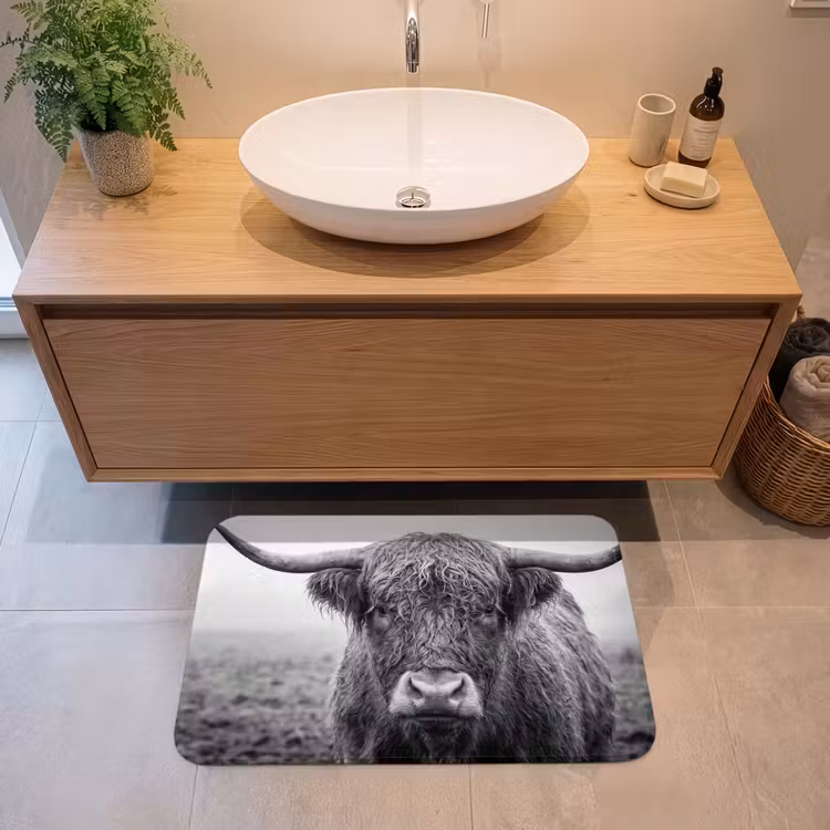 Badmat - Schotse hooglander - Zwart - Wit - Gras — 2