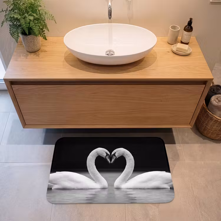 Badmat - Zwanen - Hart - Zwart - Wit — 2