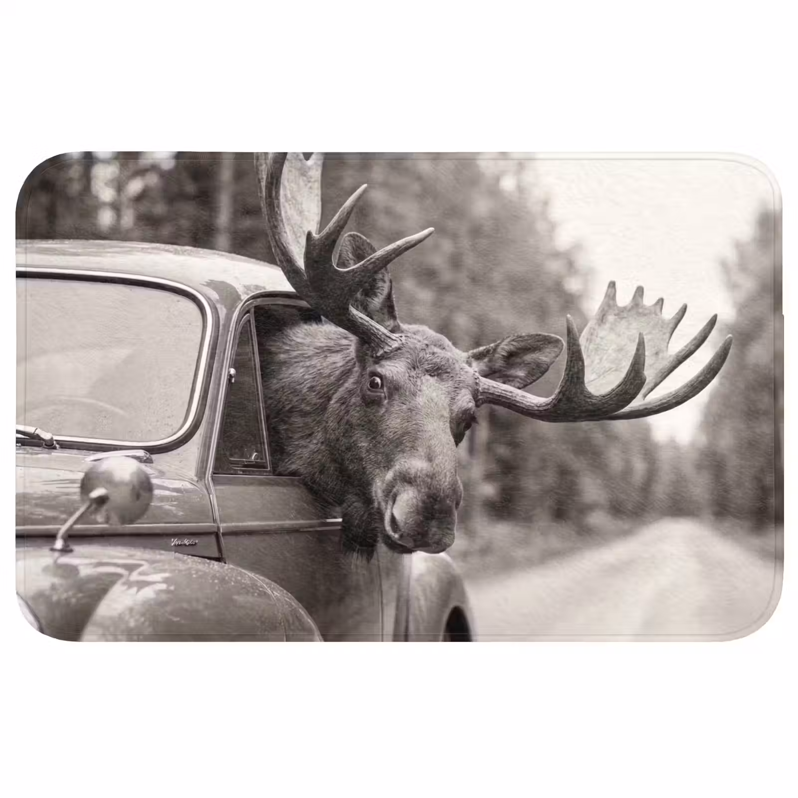 Badmat - Eland - Auto - Gewei - Zwart - Wit — 1