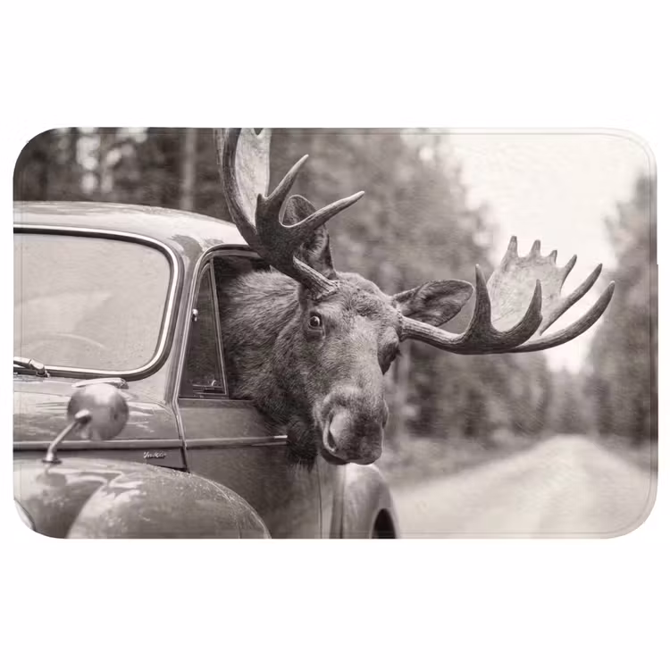 Badmat - Eland - Auto - Gewei - Zwart - Wit — 1