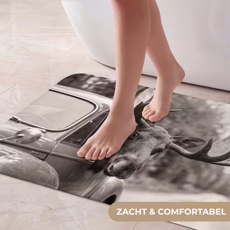Badmat - Eland - Auto - Gewei - Zwart - Wit — 5