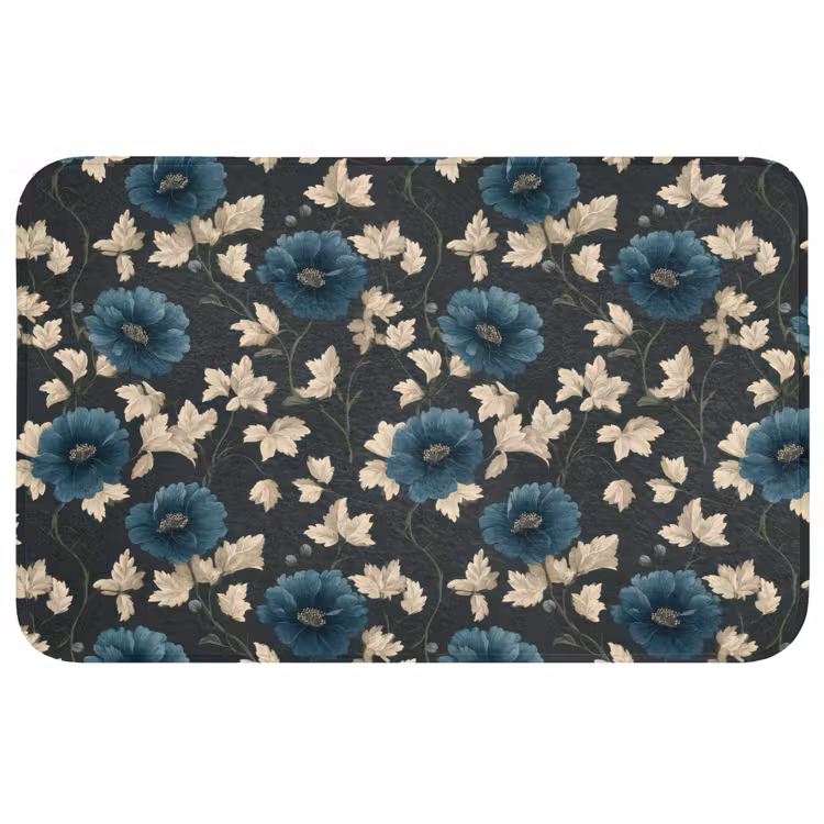 Badmat - Botanisch - Bloemen - Blauw — 1