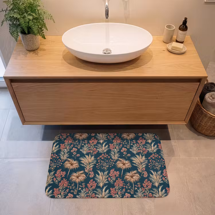 Badmat - Botanisch - Patroon - Blauw — 2