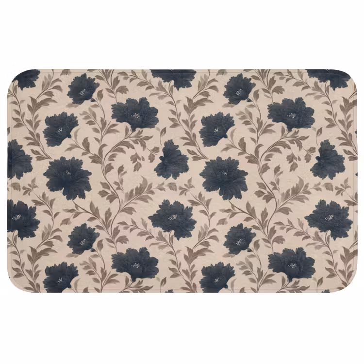Badmat - Motief - Bloemen - Zwart - Beige — 1