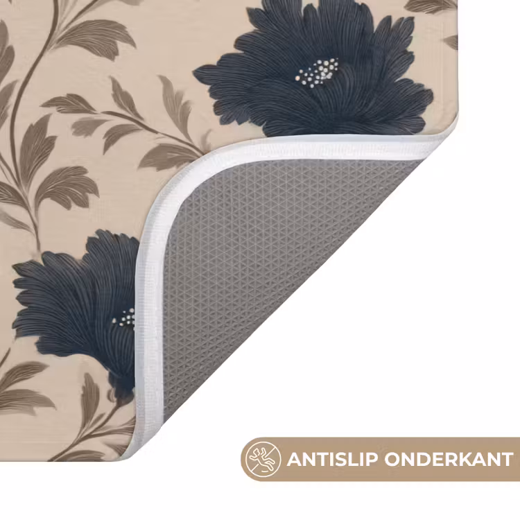 Badmat - Motief - Bloemen - Zwart - Beige — 3