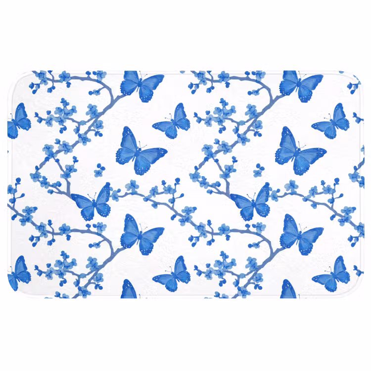 Badmat - Vlinder - Bloemen - Blauw — 1